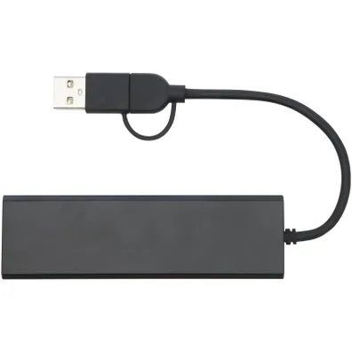 Mula Rise RCS recycled aluminium USB 2.0 hub (Solid Black)