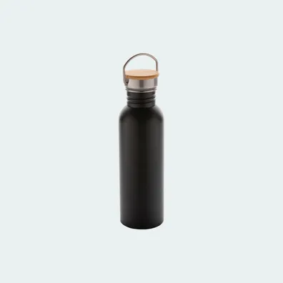Mula Modern Stainless Steel Bottle with Bamboo Lid (Black)