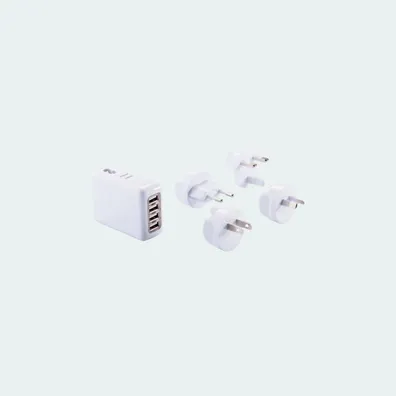 Mula Travel Adapter with 4-Port USB Charger (White)