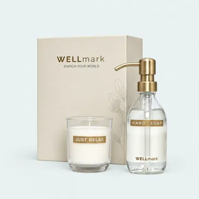 Mula Wellmark Discovery 250 ml hand soap dispenser and 150 g scented candle set (White)