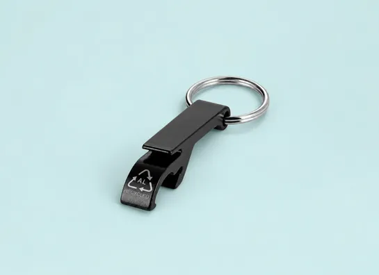 Mula Tao RCS recycled aluminium bottle and can opener with keychain  (Black)