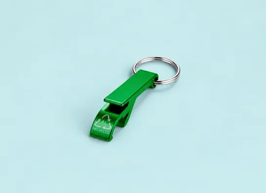 Mula Tao RCS recycled aluminium bottle and can opener with keychain  (Green)