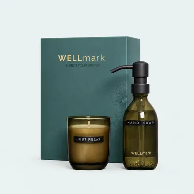 Mula Wellmark Discovery 250 ml hand soap dispenser and 150 g scented candle set (Black)