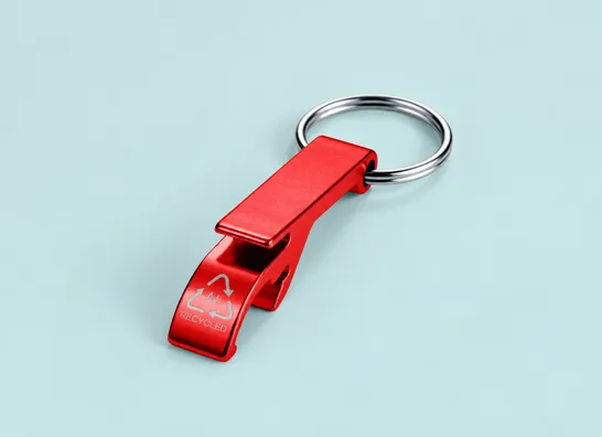 Mula Tao RCS recycled aluminium bottle and can opener with keychain  (Red)